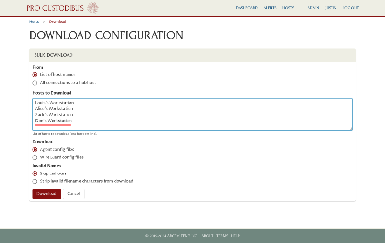 Download Configuration Page