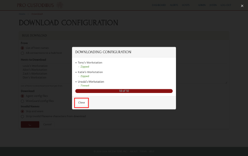 Download Configuration Dialog