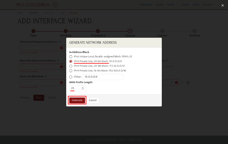 Generate Network Address Dialog