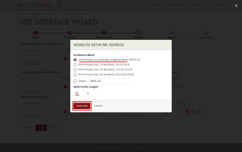 Second Generate Network Address Dialog