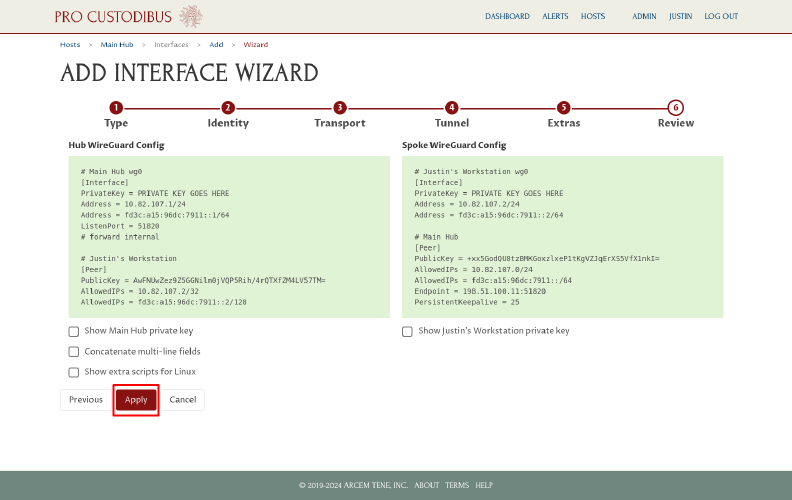 Connection Wizard Review Page