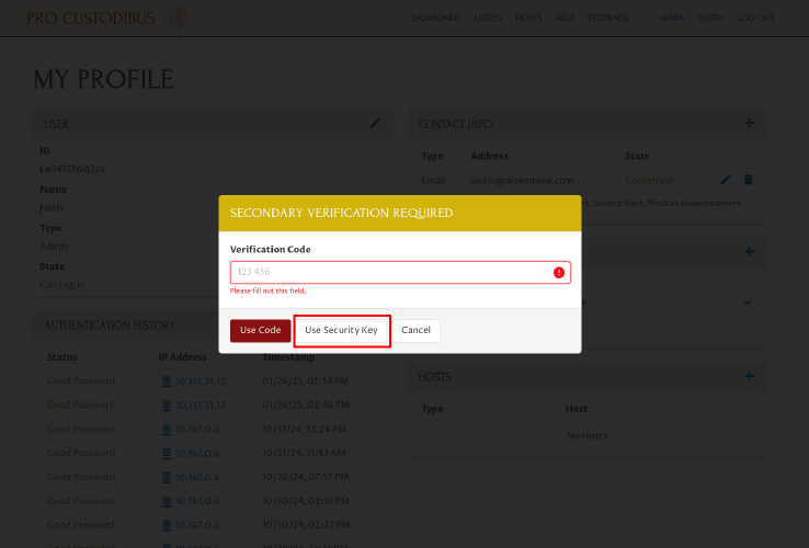 Secondary Verification dialog