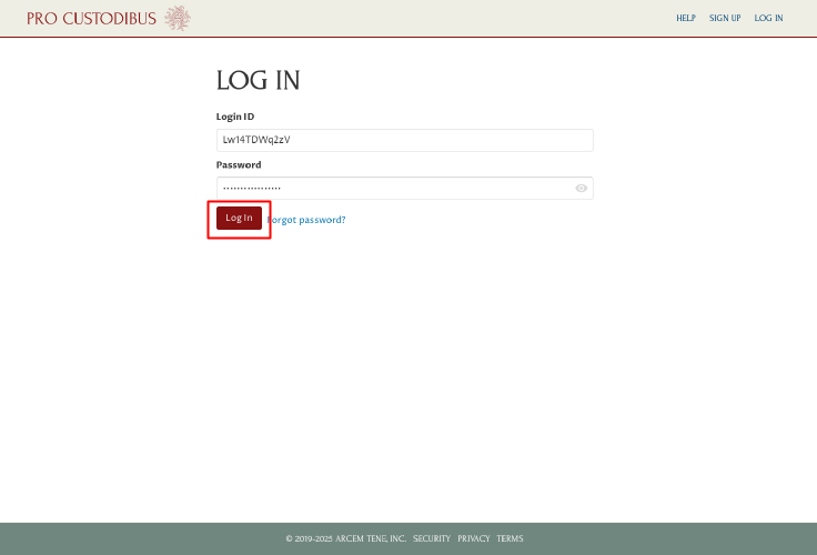 Log In page