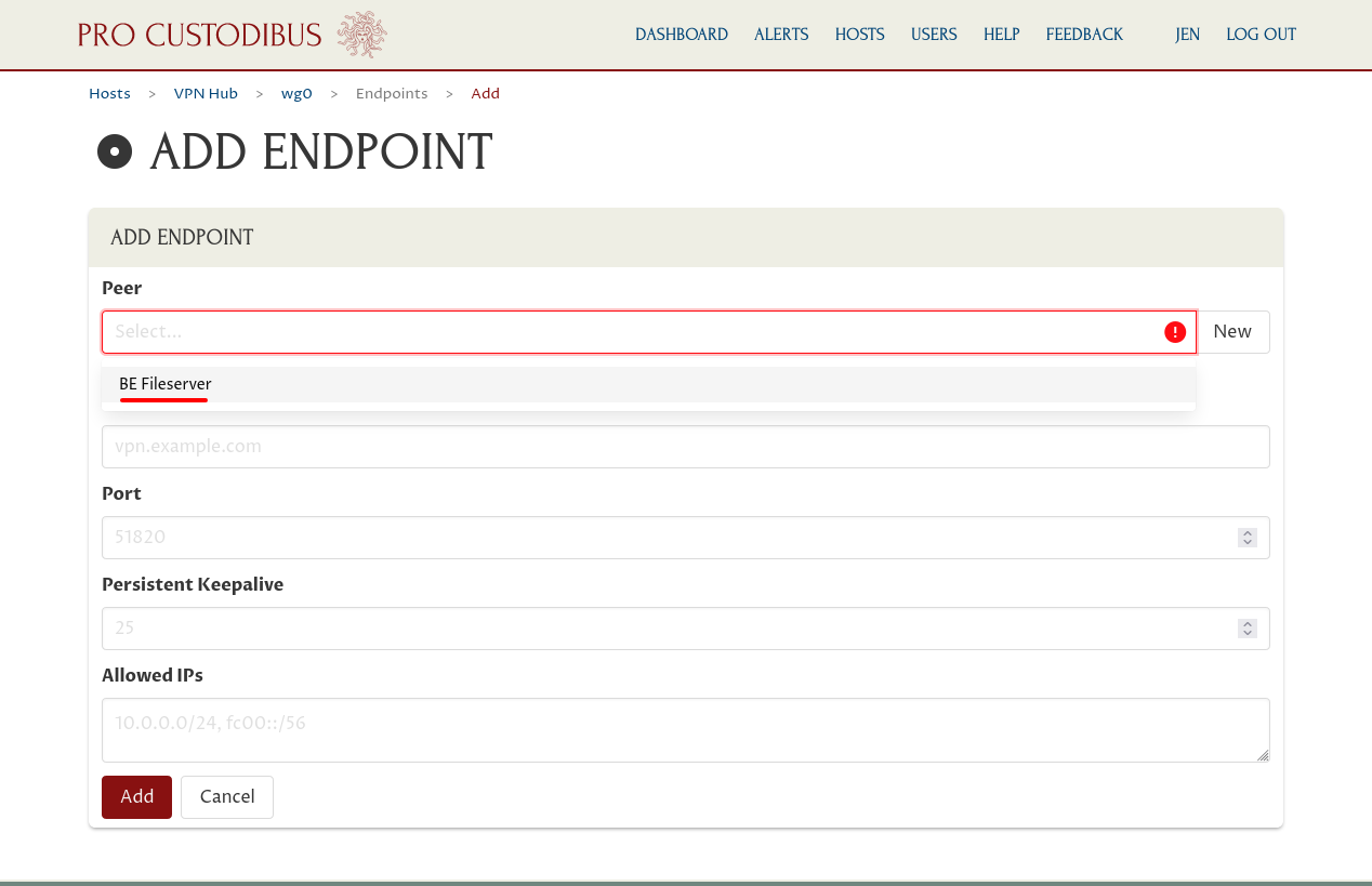 First Part of Add Endpoint Form