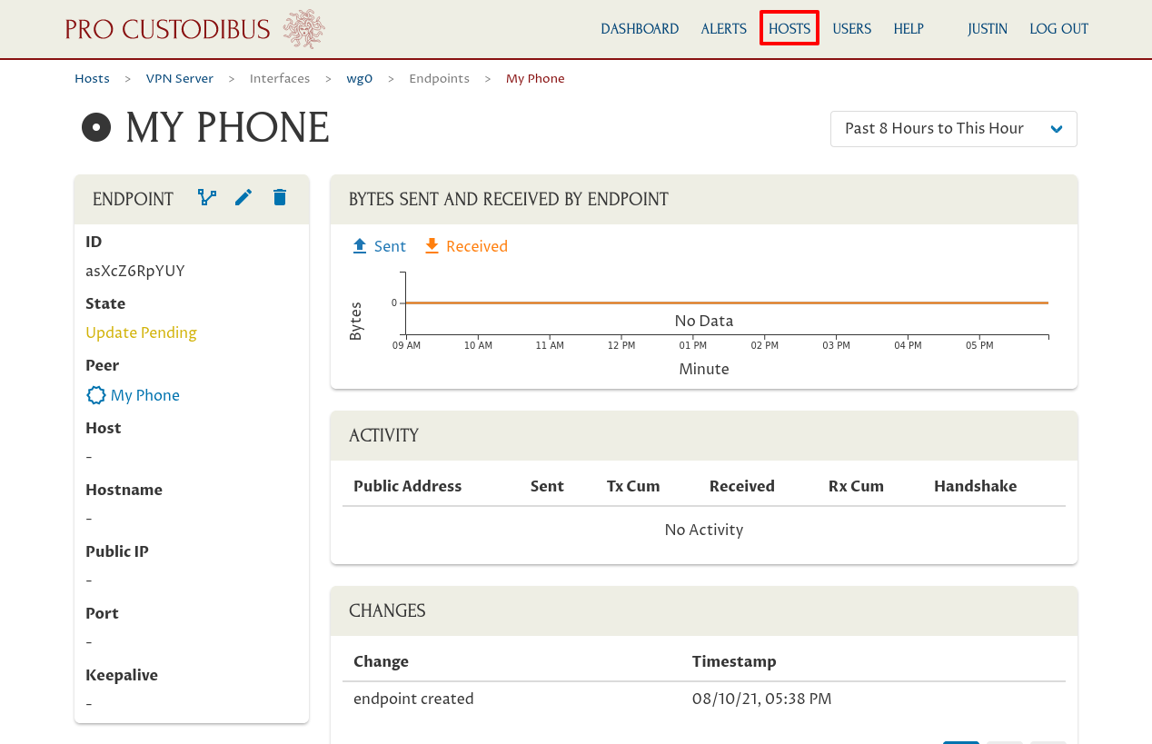 Endpoint Page for Connection Between VPN Server and My Laptop