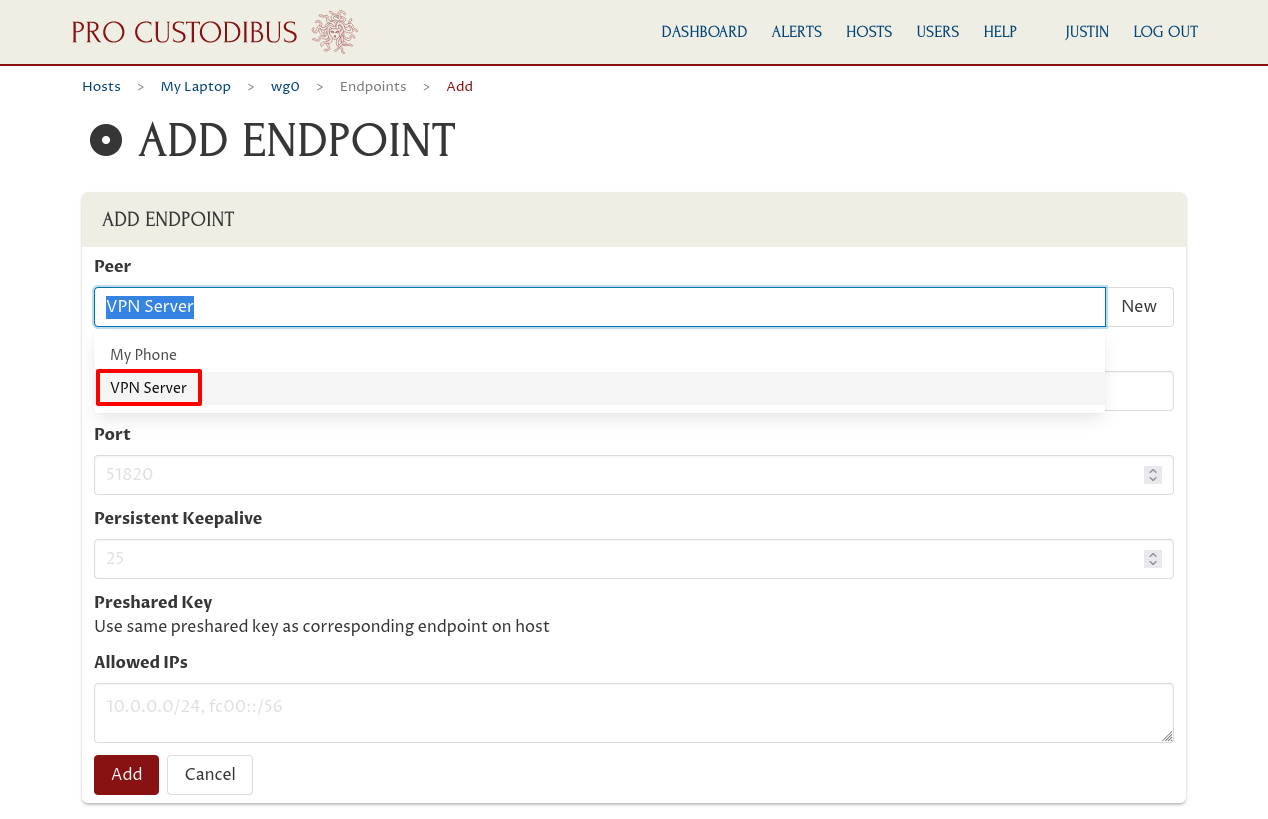 First Part of Add Endpoint Form