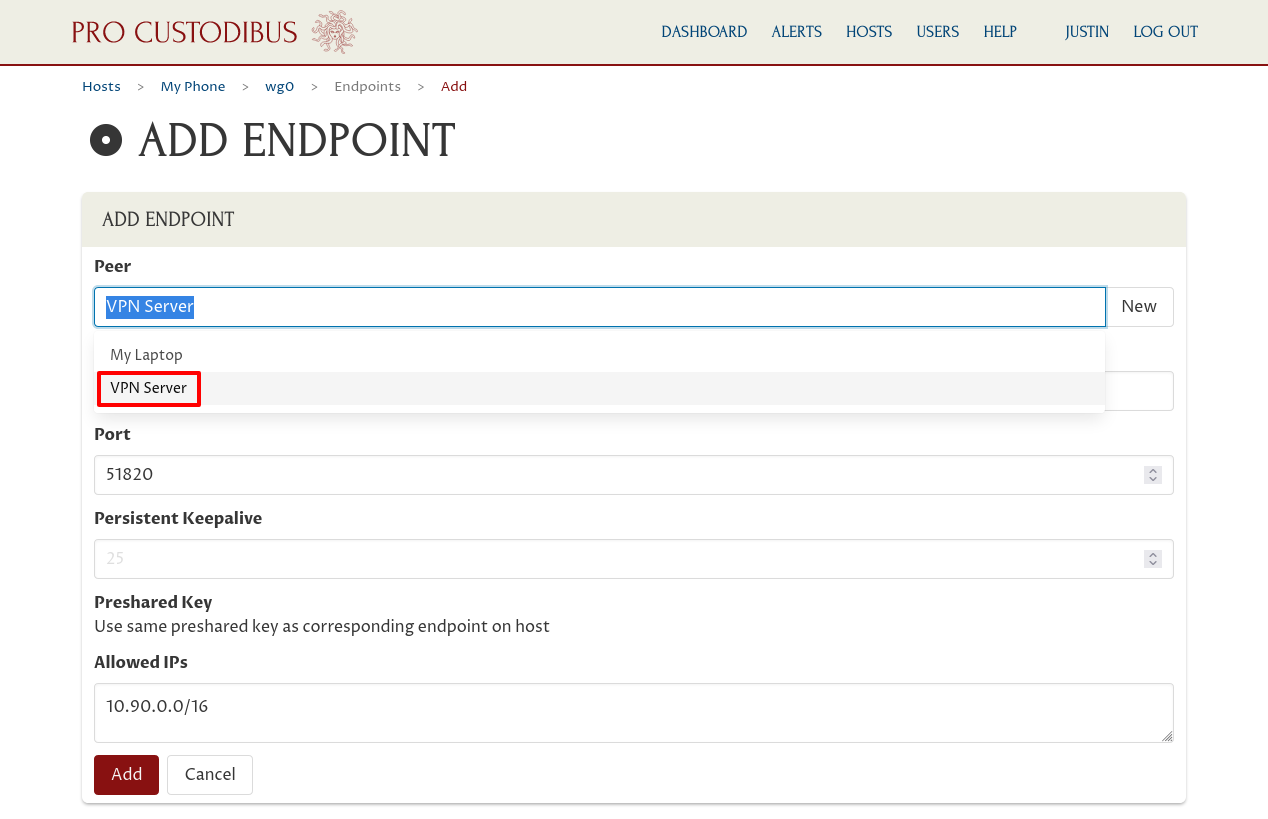 First Part of Add Endpoint Form