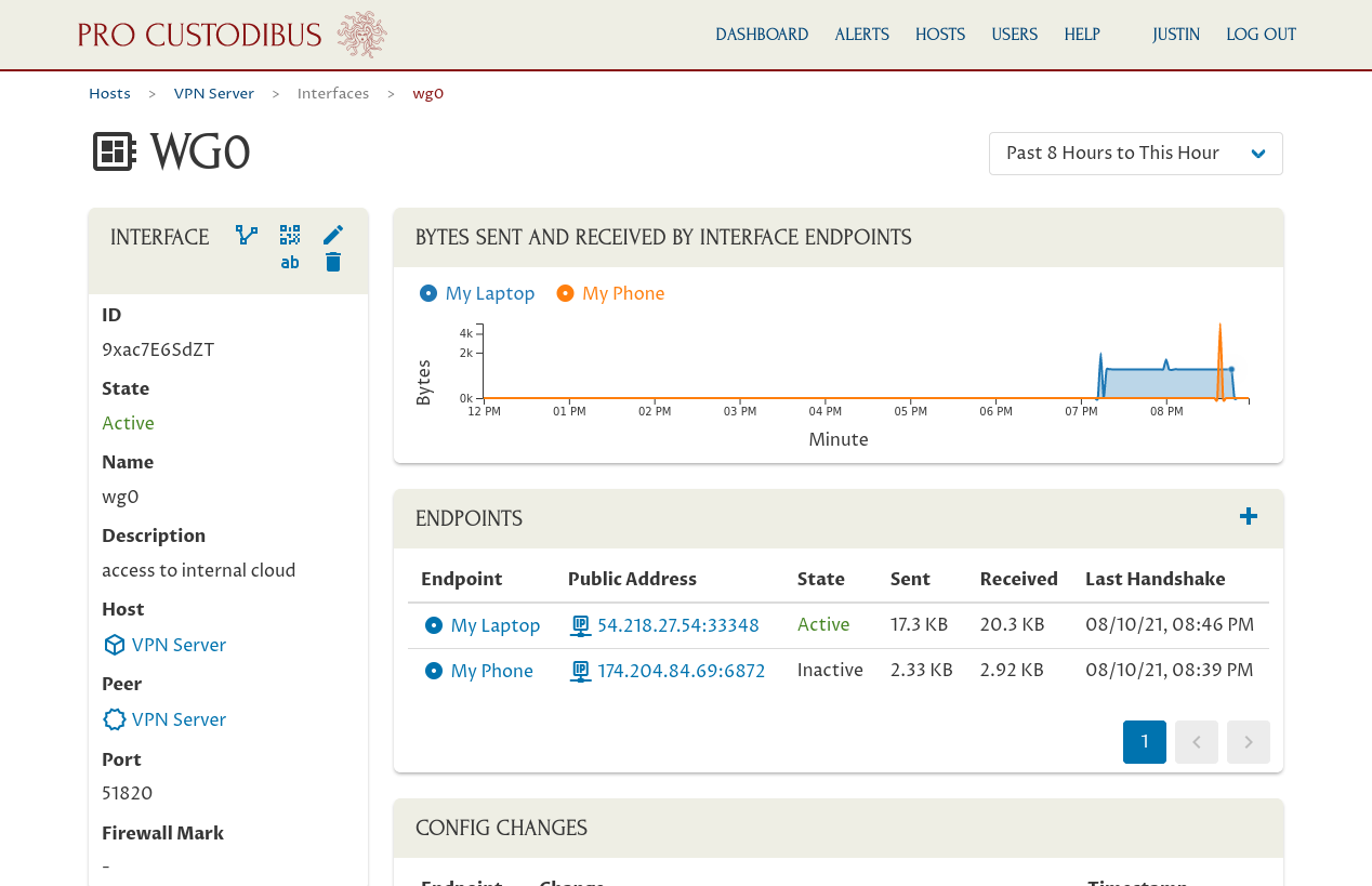 VPN Server Interface Page After First Phone Activity