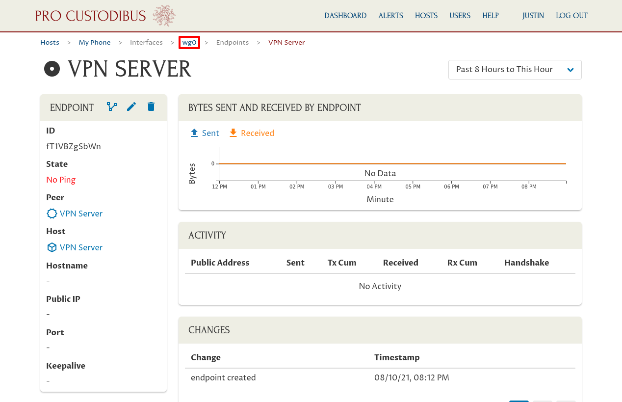 Endpoint Page for Connection Between My Phone and VPN Server