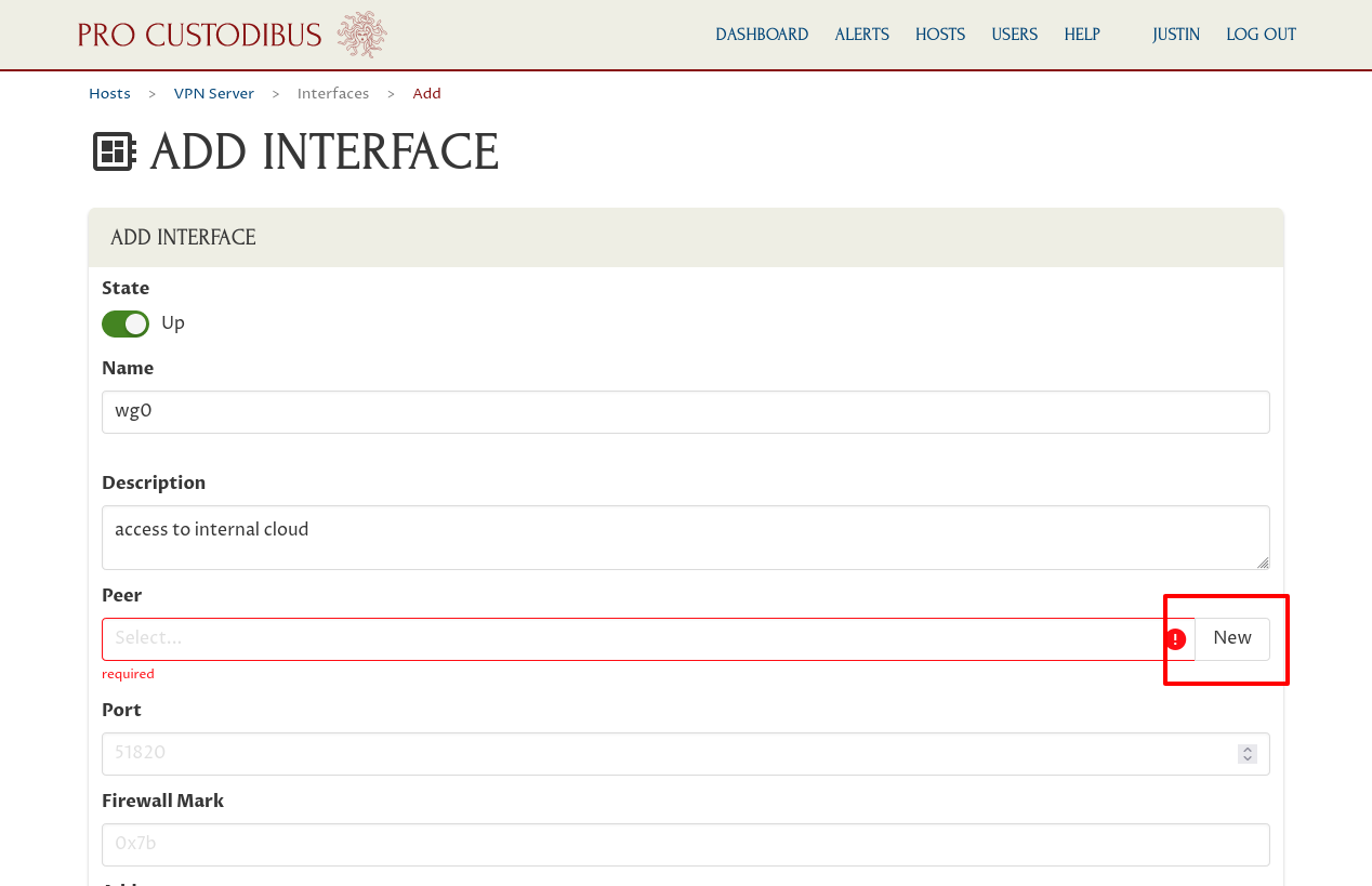 First Part of Add Interface Form