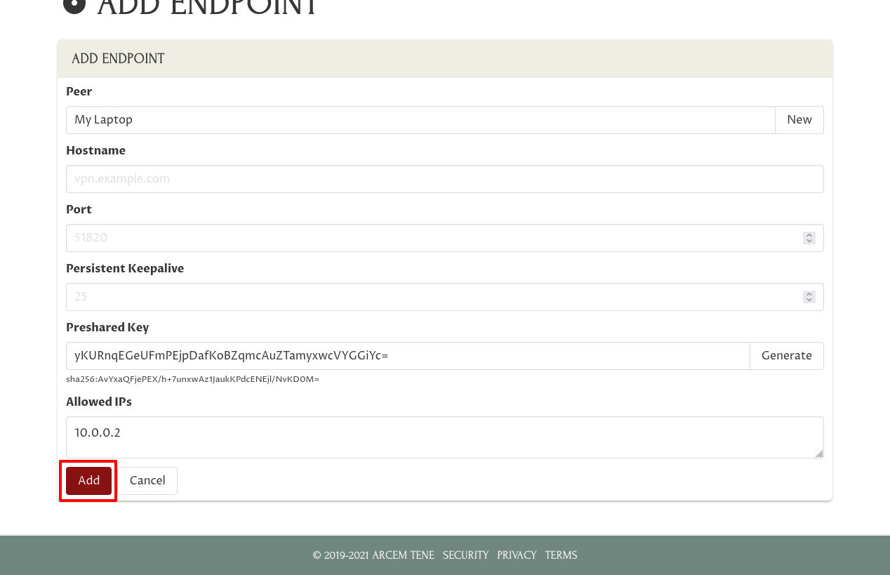 Last Part of Add Endpoint Form