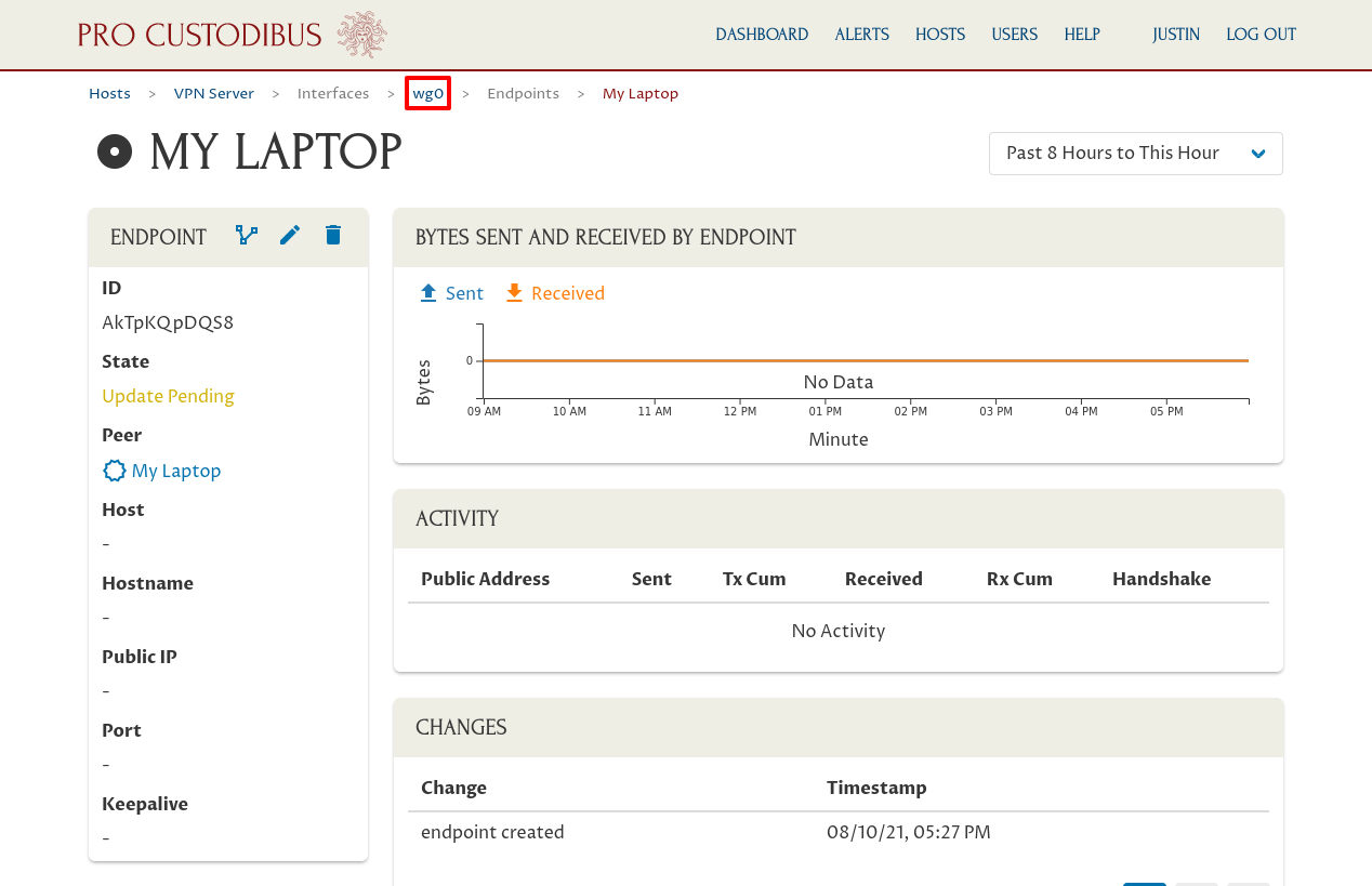 Endpoint Page for Connection Between VPN Server and My Laptop